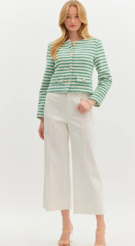 Green Striped Jacket Collared Jacket Crew Neck Jacket Turtle Neck Jacket