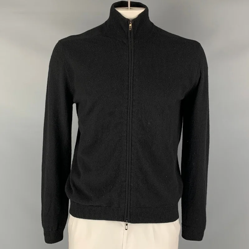 TSE Size L Black Cashmere Zip Up Cardigan Modern Contemporary chic
