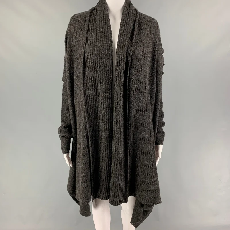 TSE Size XS Brown Cashmere Open Front Cardigan Silk Blend Satin Velvet