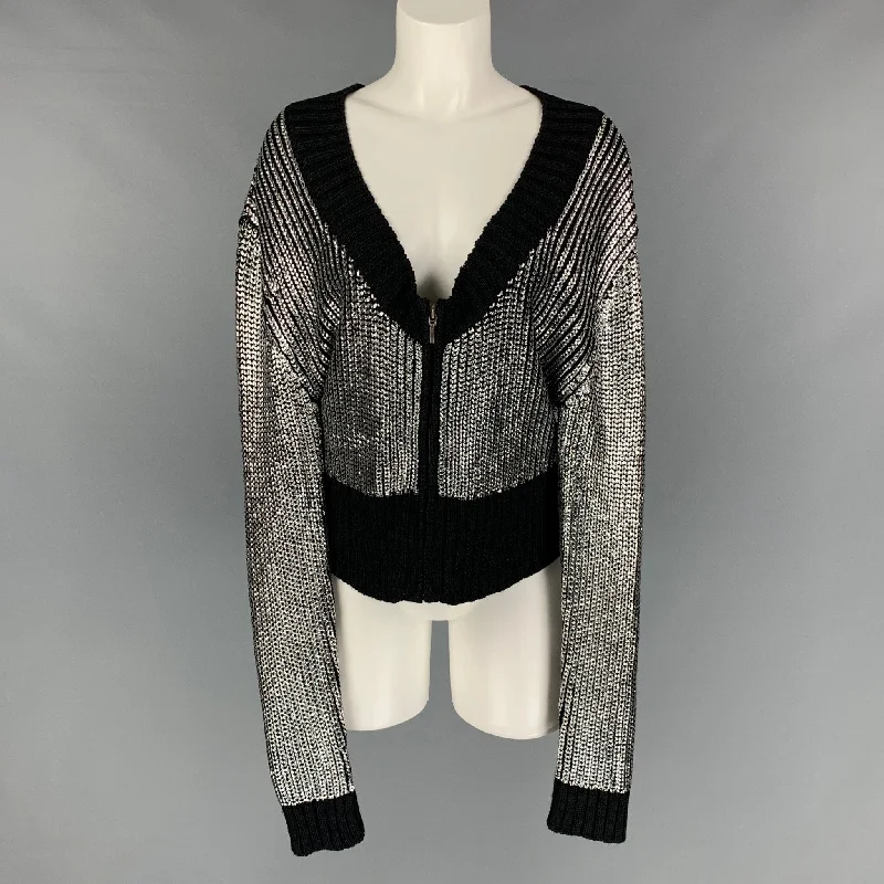 VENA CAVA Size L Silver & Black Rayon Metallic Cardigan Slim Fit Regular Fit Oversized VENA CAVA Size L Silver & Black Rayon Metallic Cardigan Slim Fit Regular Fit Oversized