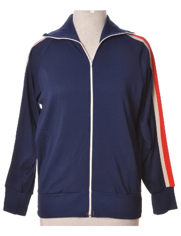 Vintage Team Jacket Navy With Two Pockets Knit Jacket Woven Jacket Fleece Jacket