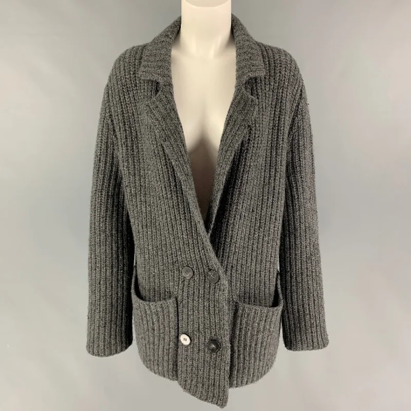THE ROW Size XS Grey Cashmere Silk Double Breasted Oversized Cardigan Welt Pockets Slit Pockets Flap Pockets THE ROW Size XS Grey Cashmere Silk Double Breasted Oversized Cardigan Welt Pockets Slit Pockets Flap Pockets
