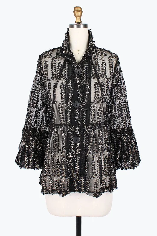 Damee Sparkling Floral Embroidery Jacket style 2340-BLK Satin Jacket Silk Jacket Chiffon Jacket Damee Sparkling Floral Embroidery Jacket style 2340-BLK Satin Jacket Silk Jacket Chiffon Jacket