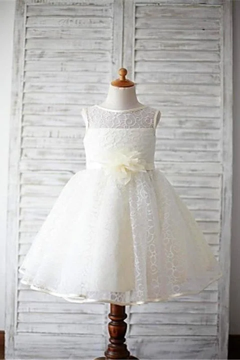 Cute Lace Dress Hand Flowers Sash Flower Girl Dresses Cheap Kids Gowns