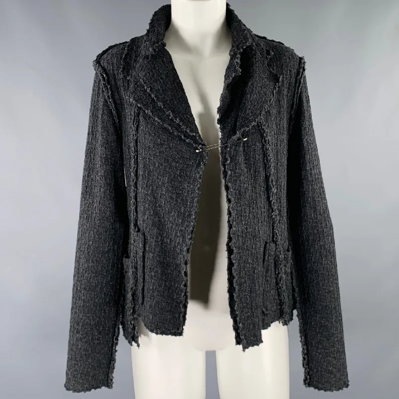 COMME des GARCONS Size S Black Charcoal Textured Asymmetrical Cardigan Terry Terry Cloth Terry Knit