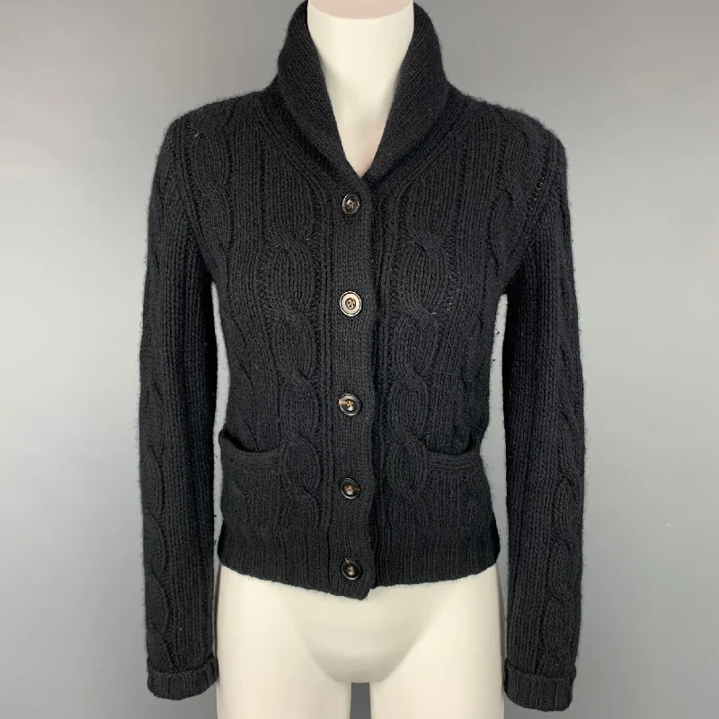 RALPH LAUREN Blue Label Size S Black Knitted Cashmere / Wool Cardigan Zippered Buttoned Snapped RALPH LAUREN Blue Label Size S Black Knitted Cashmere / Wool Cardigan Zippered Buttoned Snapped
