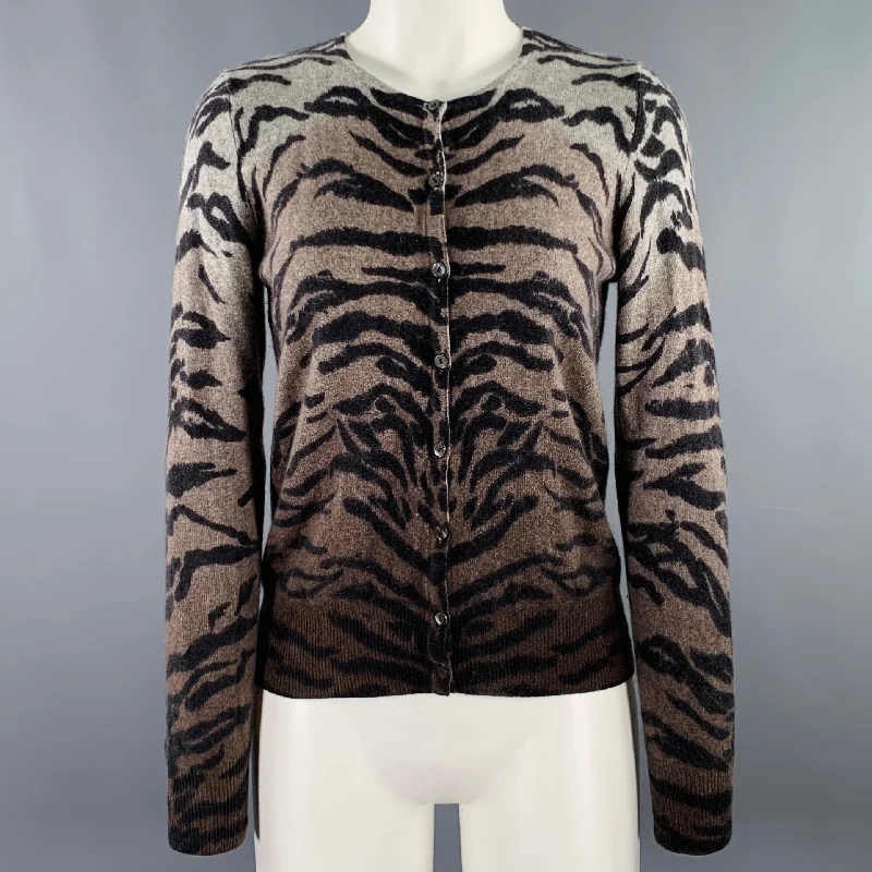 QUO-TA-TION Size M Grey Brown Cashmere Ombre Animal Print Cardigan Casual Formal Business