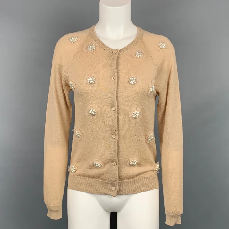 SIMONE ROCHA Size S Beige Merino Wool Blend Beaded Cardigan Lace Blend Ribbed Blend Corduroy Blend SIMONE ROCHA Size S Beige Merino Wool Blend Beaded Cardigan Lace Blend Ribbed Blend Corduroy Blend