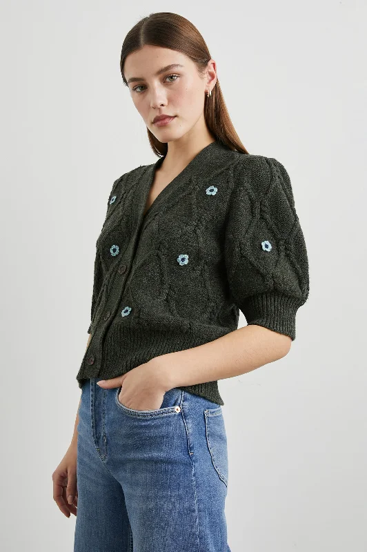 ISLA CARDIGAN - FOREST DAISIES Spandex Blend Rayon Blend Denim Blend