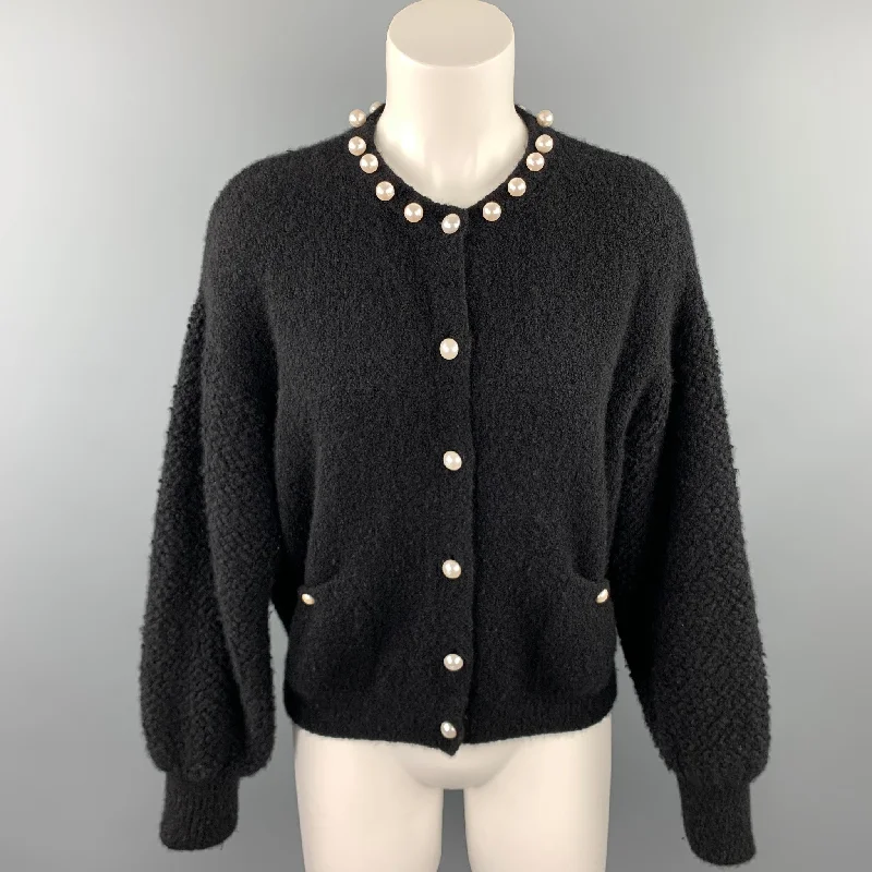 CHANEL Size 6 Black Knitted Textured Cashmere Blend Cardigan Transparent Opaque Sheer CHANEL Size 6 Black Knitted Textured Cashmere Blend Cardigan Transparent Opaque Sheer
