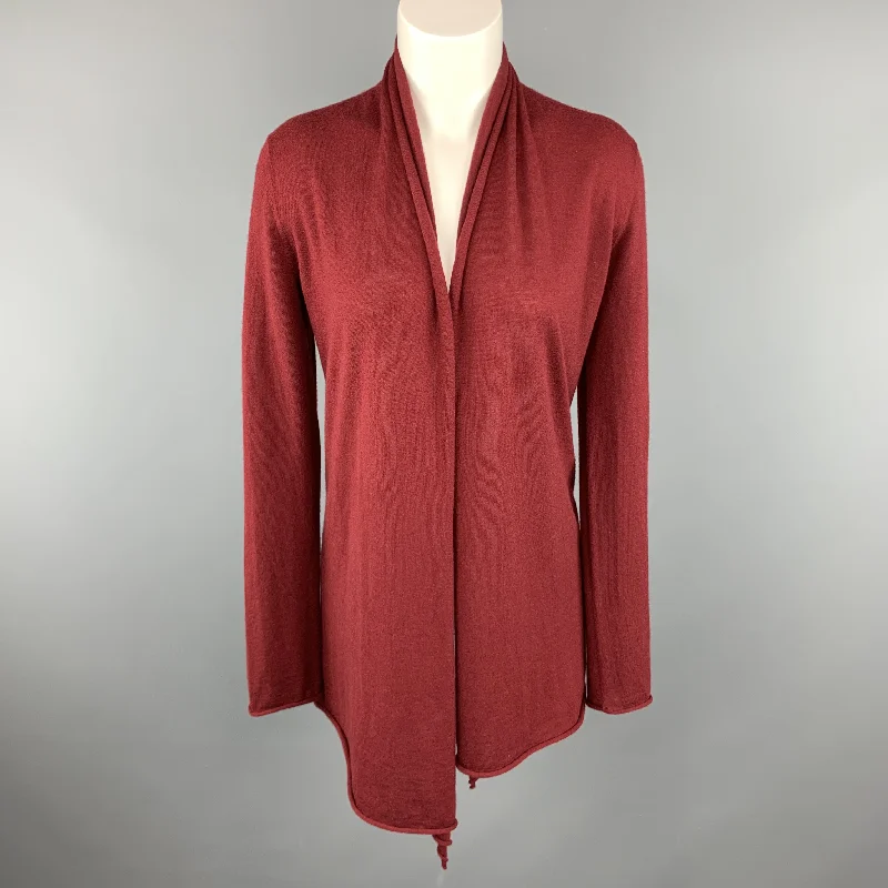 DONNA KARAN Size S Burgundy Cashmere Cardigan Asymmetrical Sweater Denim Fabric Leather Fabric Suede Fabric DONNA KARAN Size S Burgundy Cashmere Cardigan Asymmetrical Sweater Denim Fabric Leather Fabric Suede Fabric