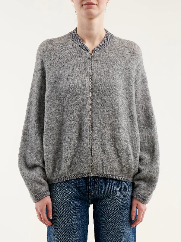 Bellerose Asedi Zip Cardigan Heather Grey Embroidered Appliqued Beaded