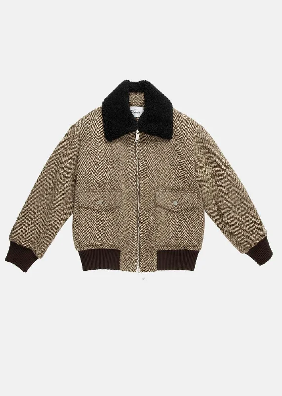 Brown Herringbone Jacket Tailored Jacket Straight Jacket A-Line Jacket