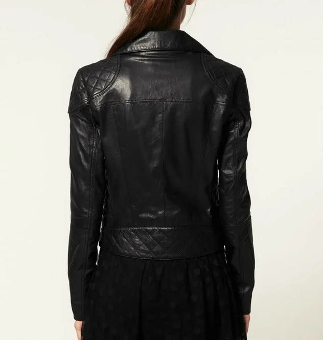 Black Leather Moto Jacket for Women