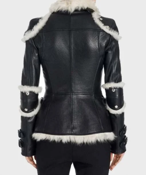 Black Sheepskin Leather Shearling Biker Womens Jacket