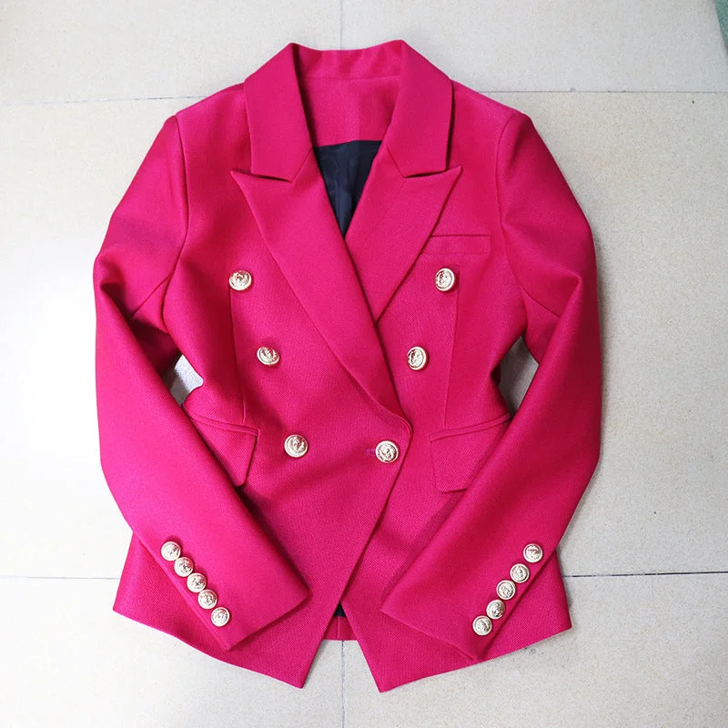 Women's Rose Red Tailored Double-Breasted Jacket