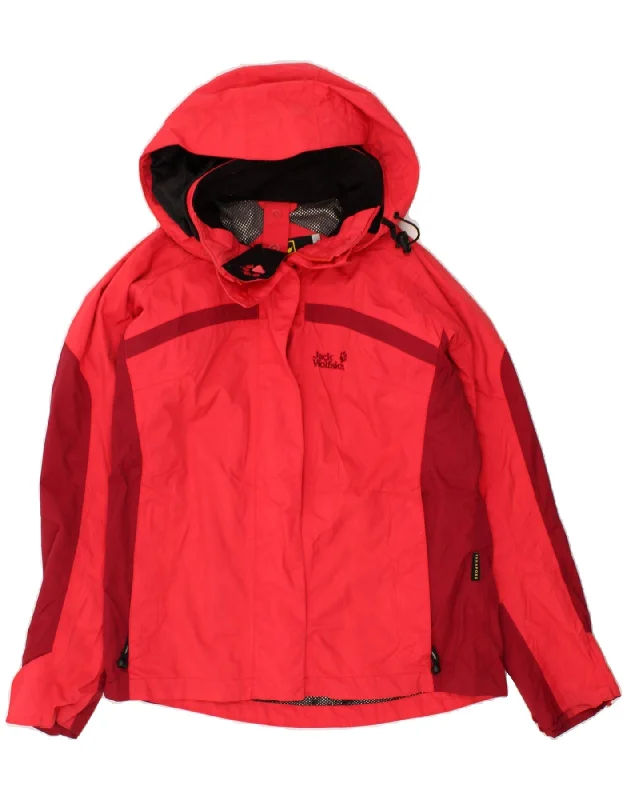 JACK WOLFSKIN Womens Hooded Rain Jacket UK 10 Small Red Colourblock