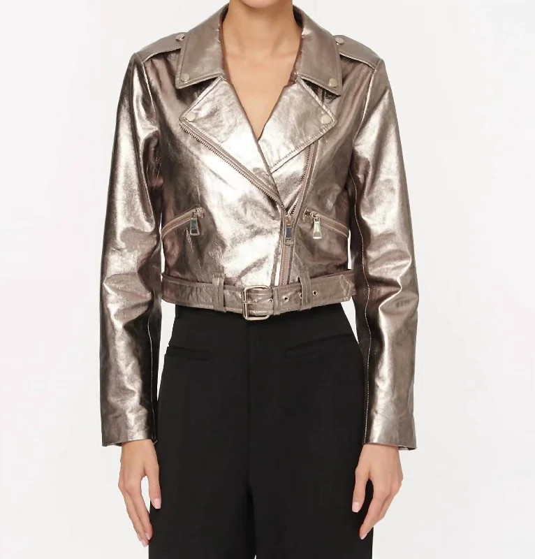 Kali Lamb Leather Jacket In Metallic Fog