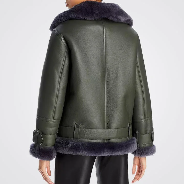 Moya Leather & Shearling Trim Jacket