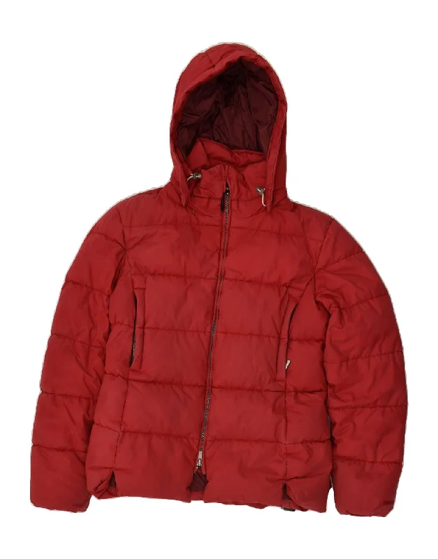 MURPHY & NYE Womens Hooded Padded Jacket UK 14 Medium Red Cotton