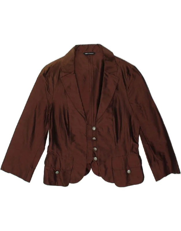 PENNY BLACK Womens Crop 4 Button Blazer Jacket UK 16 Large Brown Silk