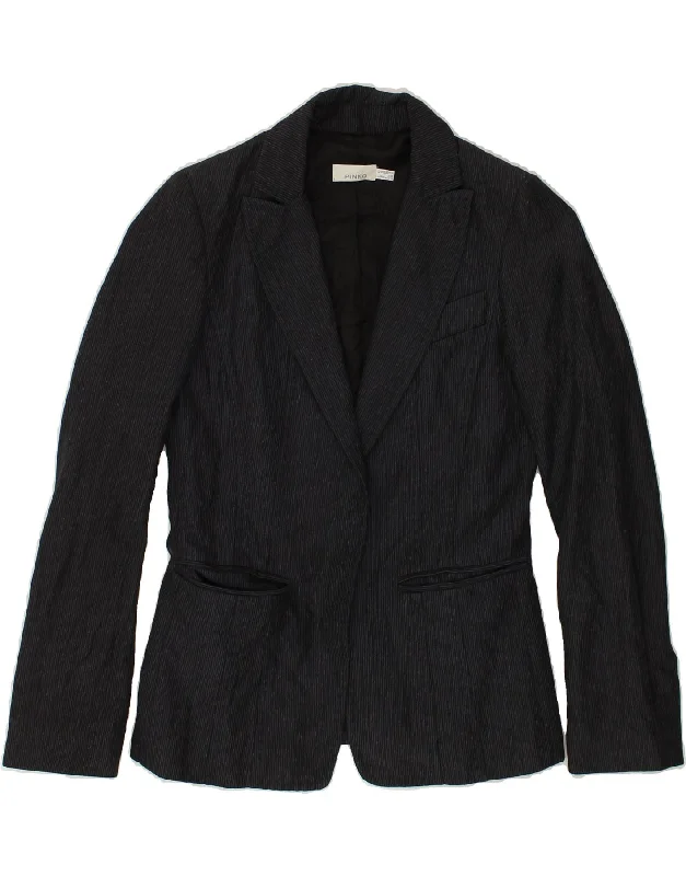 PINKO Womens Blazer Jacket UK 10 Small Black Pinstripe Wool