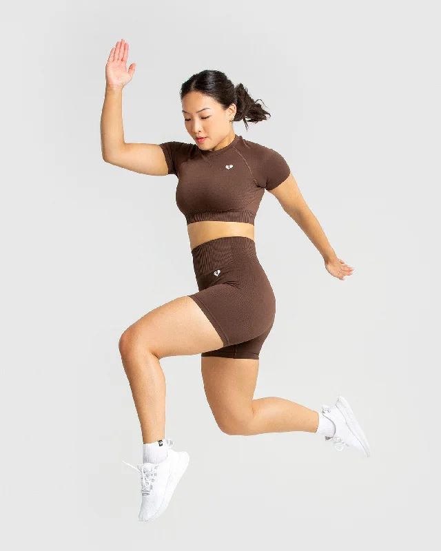 Power Seamless Short Sleeve Crop Top | Walnut Brown