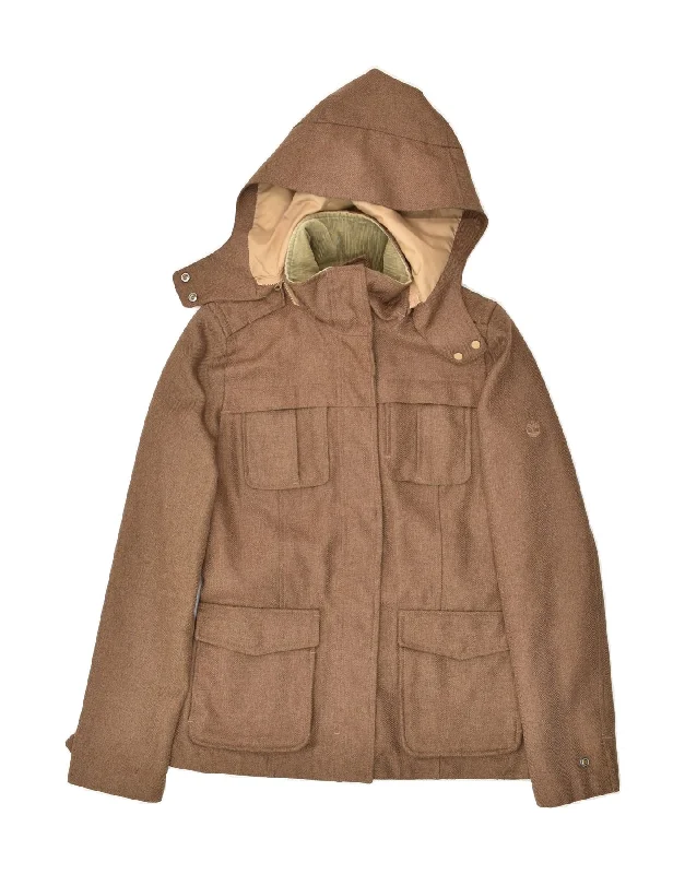 TIMBERLAND Womens Hooded Windbreaker Jacket UK 10 Small Brown Polyester