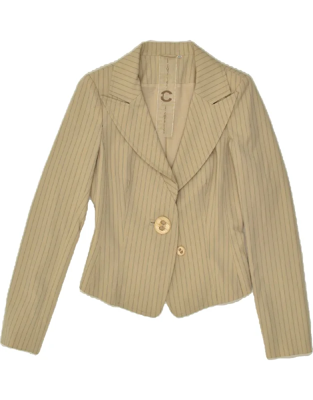 VINTAGE Womens 1 Button Blazer Jacket IT 42 Medium Beige Pinstripe