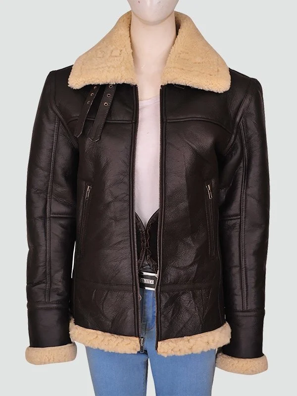 Women Shearling Aviator Bomber Jacket