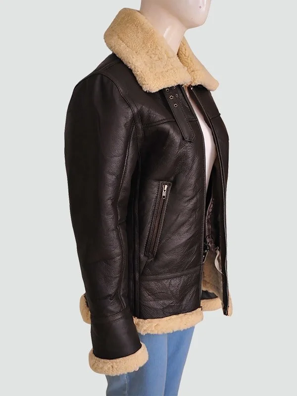 Women Shearling Aviator Bomber Jacket