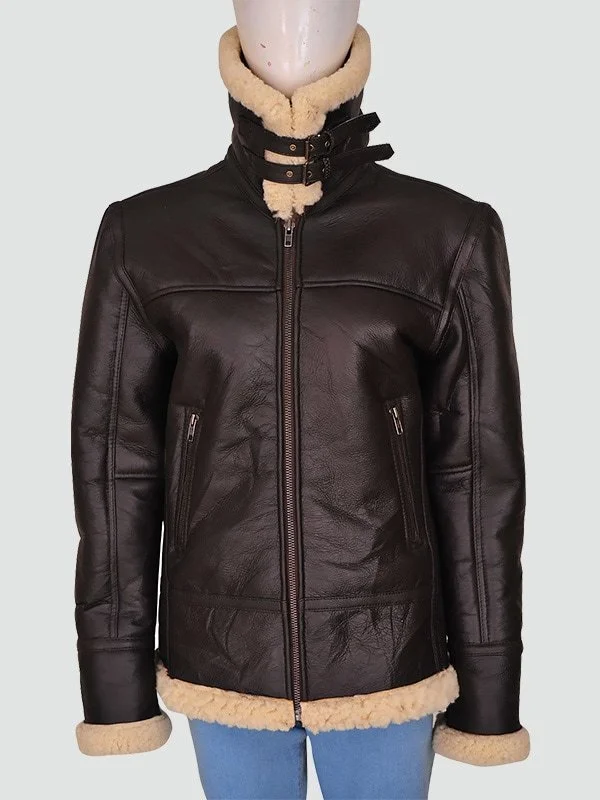 Women Shearling Aviator Bomber Jacket