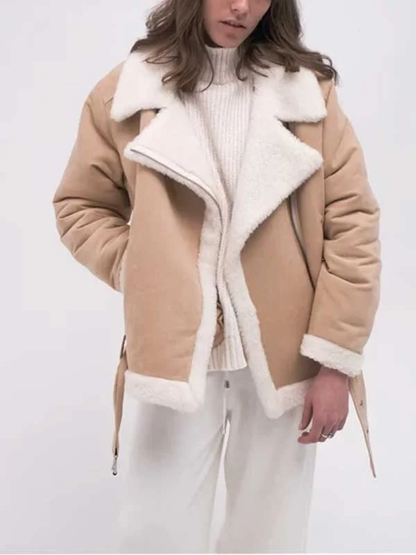 Women’s Aviator Beige Shearling Cotton Jacket