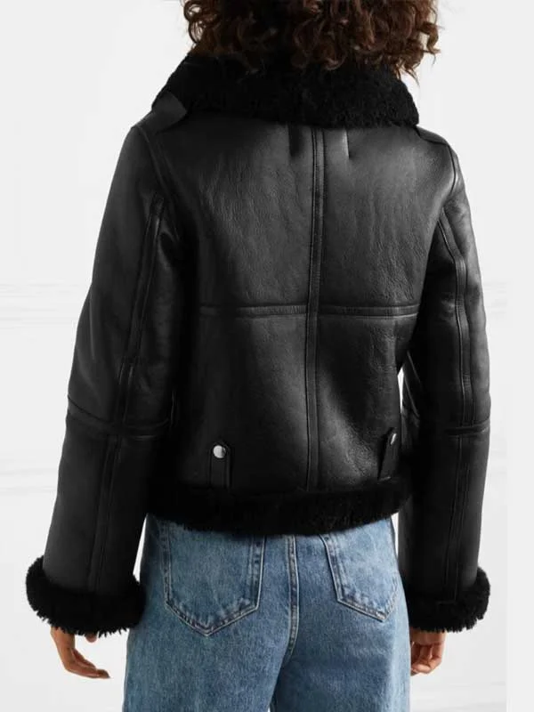 Women’s Aviator Cropped Shearling Leather Jacket