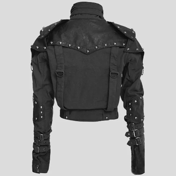 Womens Black Cropped Studded Military Jacket