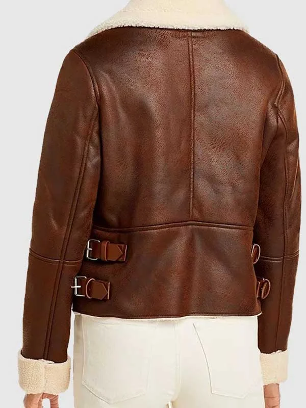 Women’s Brown Leather Motorcycle Shearling Jacket