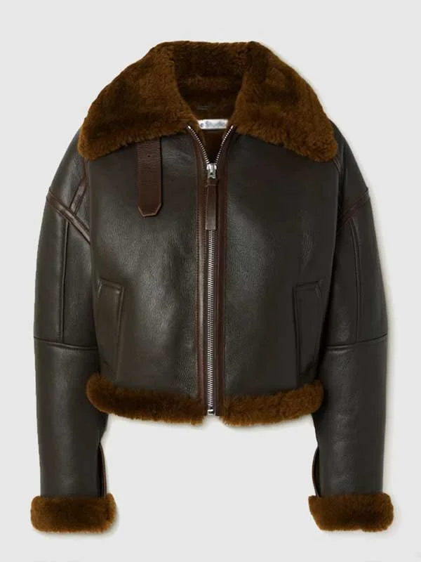 Women’s Brown Textured Leather Shearling Jacket