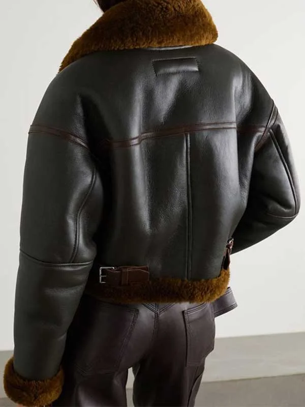 Women’s Brown Textured Leather Shearling Jacket