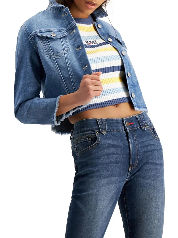 Womens Cotton Frayed Denim Jacket