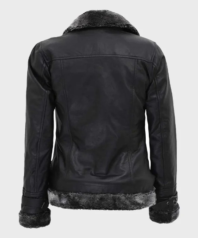 Womens Designer Soft Shearling Black Leather Jacket