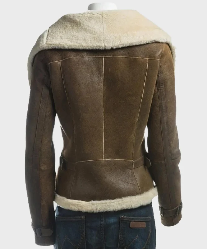 Womens Soft Shearling Sheepskin Leather Brown Jacket