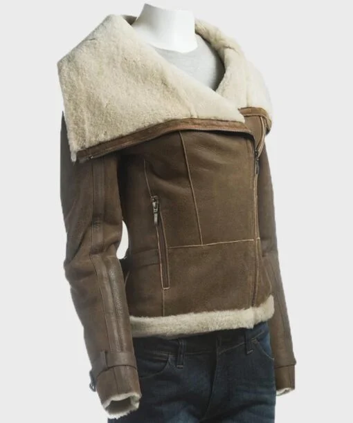 Womens Soft Shearling Sheepskin Leather Brown Jacket