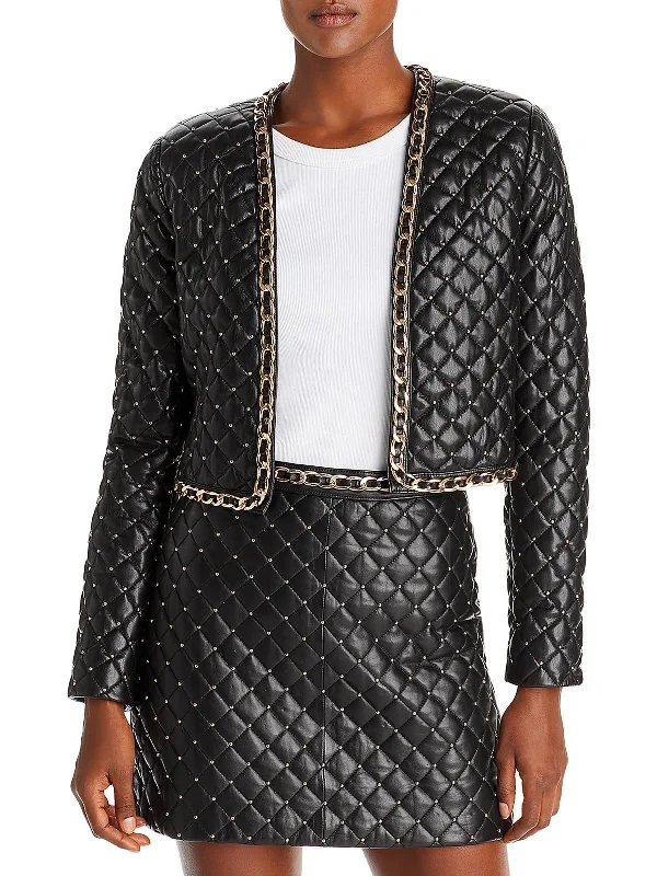 Zeta Womens Vegan Leather Cropped Quilted Coat