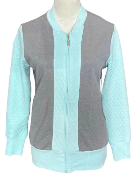 Adidas Grey & Light Teal Full-Zip Bomber Style Golf Jacket Size M MSP$70