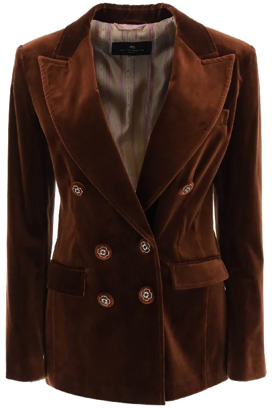 double-breasted velvet jacket 12180 0551 BROWN