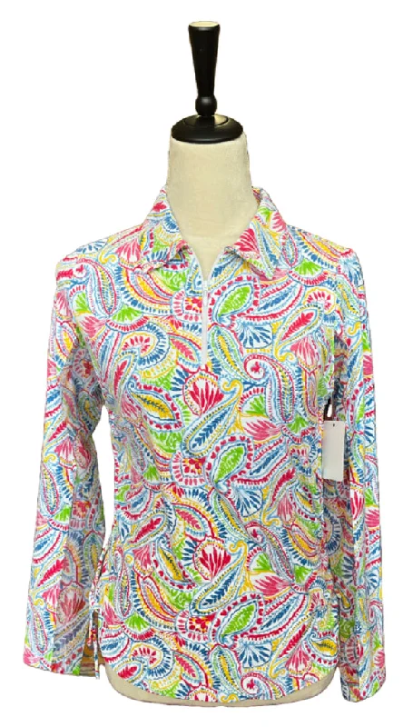 Ibkul Light Blue Multicolored Floral Patterned Golf Pullover Size S