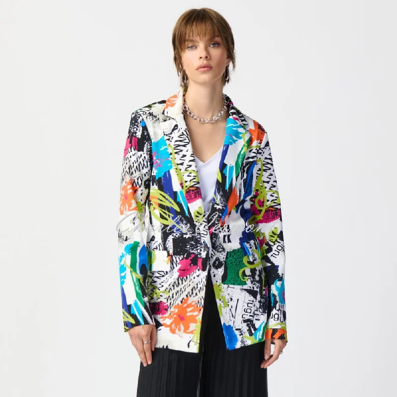 Joseph Ribkoff Abstract Print Longline Blazer Jacket - Style 241302