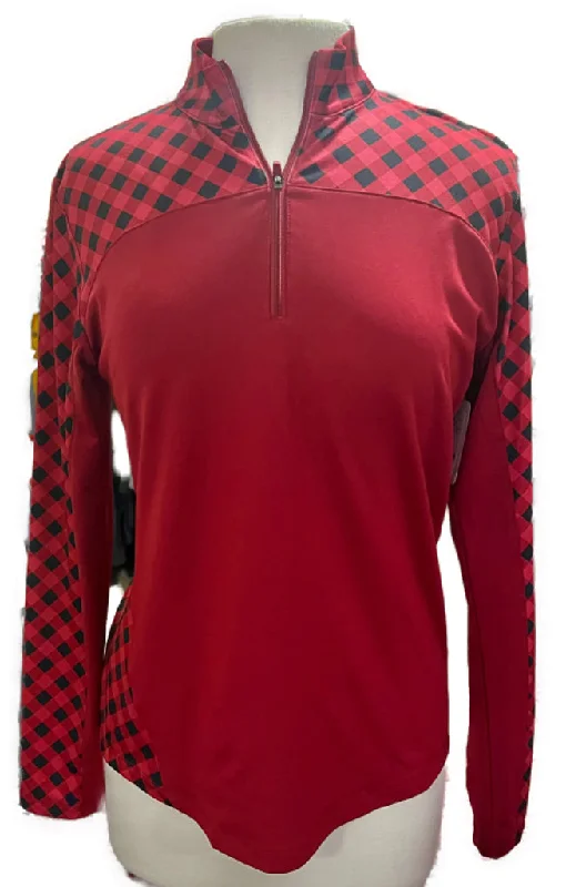 Lady Pin Seeker Performance Golf Red Plaid 1/4 Zip Pullover Size M