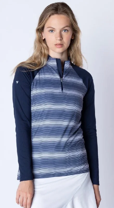 New Levelwear Lilac Lightweight Striped Golf Midlayer Pullover Navy MSP$75