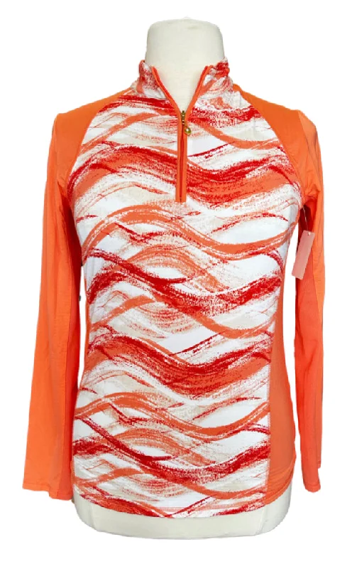 San Soleil Coral and Red Print Golf Sun Shirt Size L MSP$90